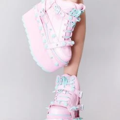 Y.R.U. Shoes QOZMO Bondage Rose Platform Sneakers In Pink Blue