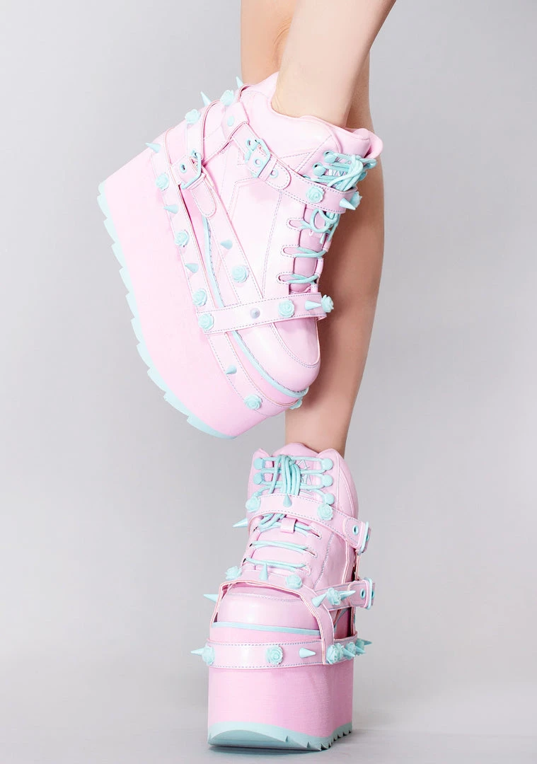 Y.R.U. Shoes QOZMO Bondage Rose Platform Sneakers In Pink Blue 3 Y.R.U. Shoes QOZMO Bondage Rose Platform Sneakers In Pink Blue