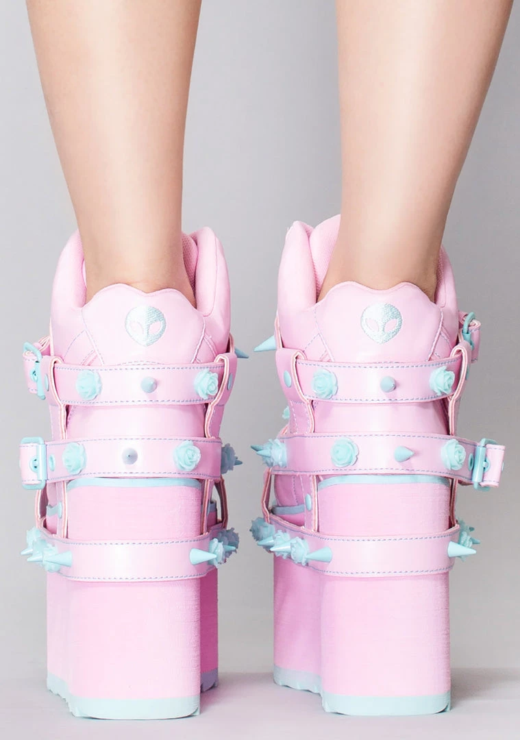 Y.R.U. Shoes QOZMO Bondage Rose Platform Sneakers In Pink Blue 5 Y.R.U. Shoes QOZMO Bondage Rose Platform Sneakers In Pink Blue