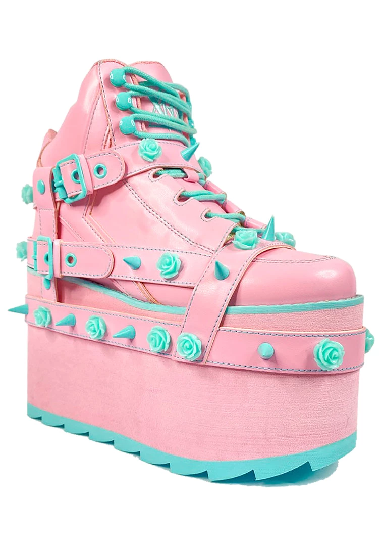 Y.R.U. Shoes QOZMO Bondage Rose Platform Sneakers In Pink Blue 6 Y.R.U. Shoes QOZMO Bondage Rose Platform Sneakers In Pink Blue