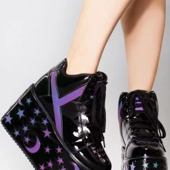 LA Style Rush Shop 16 Y.R.U. Qozmo Moon & Star Platform Sneakers In Black Reflective