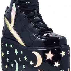 Y.R.U. Qozmo Moon & Star Platform Sneakers In Black Reflective 12 Y.R.U. Qozmo Moon & Star Platform Sneakers In Black Reflective