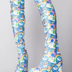 Y.R.U. X Care Bears Labyrinth Platform Thigh High Boots In Blue Sky