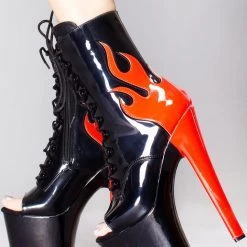 XTRA World Tour X Hustler Ruby Flame Platform Boots In Black Red